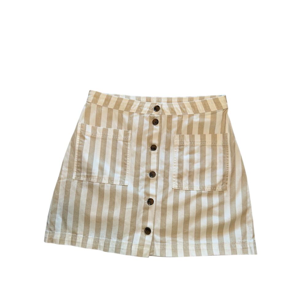 Old navy beige and cream striped button up‎ denim mini skirt size 8